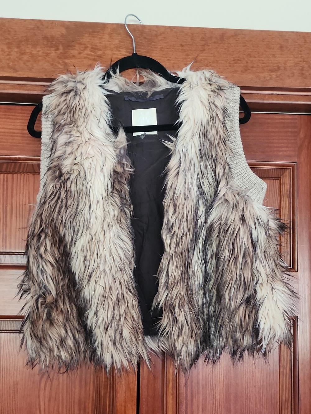 Rebecca Taylor Faux Fur Vest in Brown and Cream